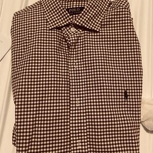 Ralph Lauren Brown and White Gingham Button-Down Shirt